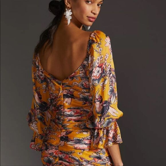 Anthropologie Ranna Gill Ruched Floral Mini Dress NEW Size Small - Picture 6 of 10